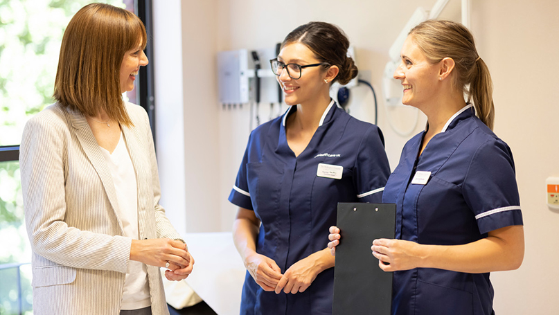 Female Patient with clinical nurses Golders Green Diagnostics centre HCA UK